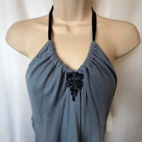 NWT Velvet by Graham & Spencer Halter Dress Blue Cotton Silk Trim Size L Western - Picture 4 of 11